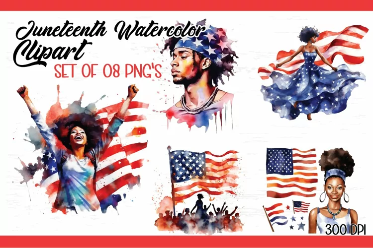 Juneteenth watercolor clipart, Juneteenth Clipart