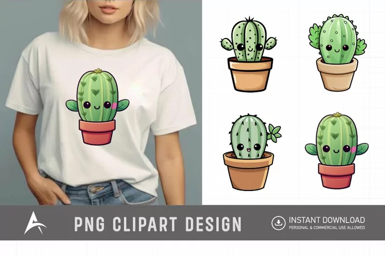 Watercolor Kawaii Cute Cactus Sticker Clipart