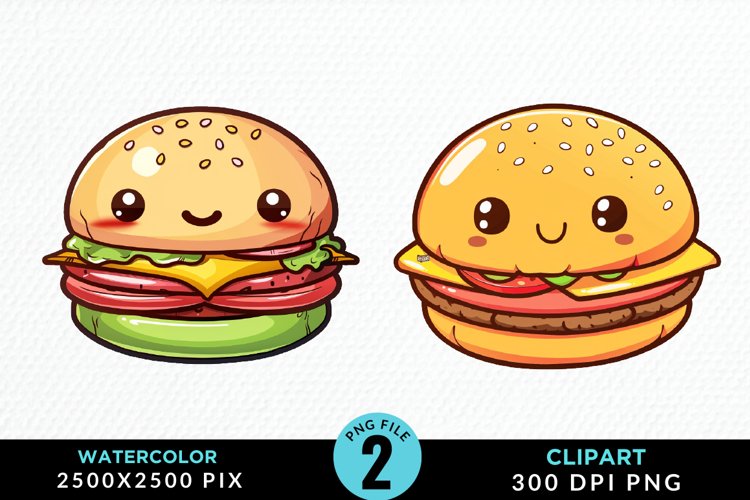 Watercolor Kawaii Food Artwork Clipart example image 1