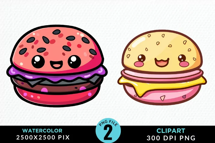 Watercolor Kawaii Food Illustration Clipart