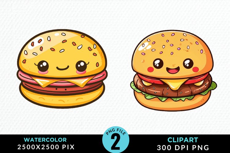 Watercolor Kawaii Food Illustration Clipart example image 1