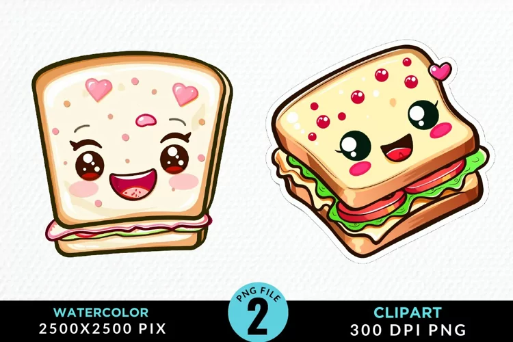 Watercolor Kawaii Food Artwork Clipart