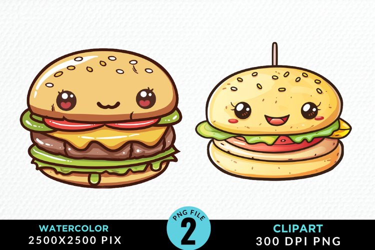 Watercolor Kawaii Food Illustration Clipart example image 1