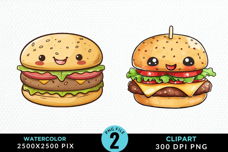 Watercolor Kawaii Food Illustration Clipart example image 1