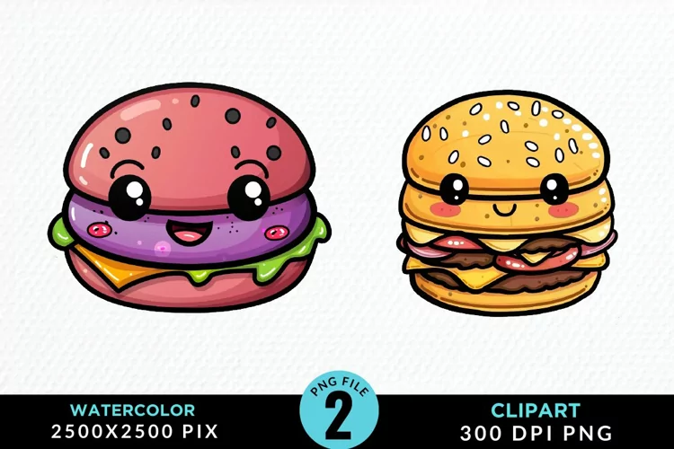 Watercolor Kawaii Food Illustration Clipart