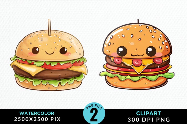 Watercolor Kawaii Food Illustration Clipart example image 1