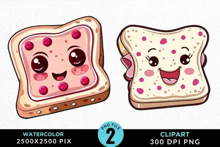 Watercolor Kawaii Food Illustration Clipart