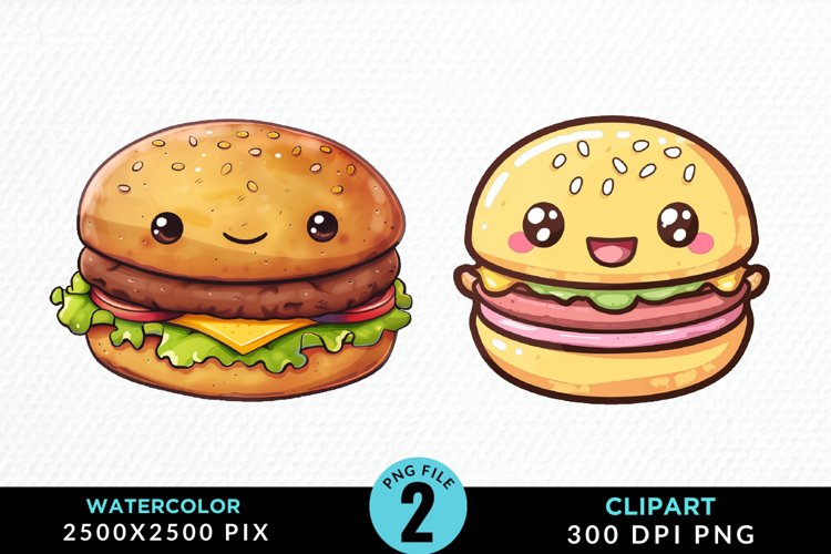 Watercolor Kawaii Food Illustration Clipart example image 1