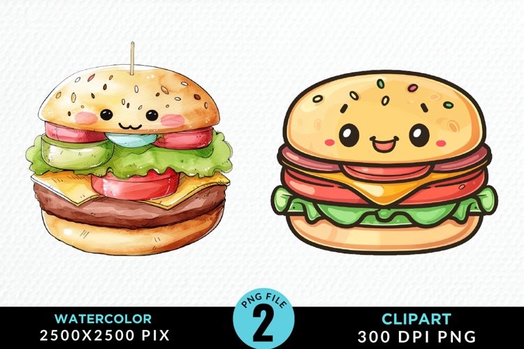 Watercolor Kawaii Food Artwork Clipart example image 1