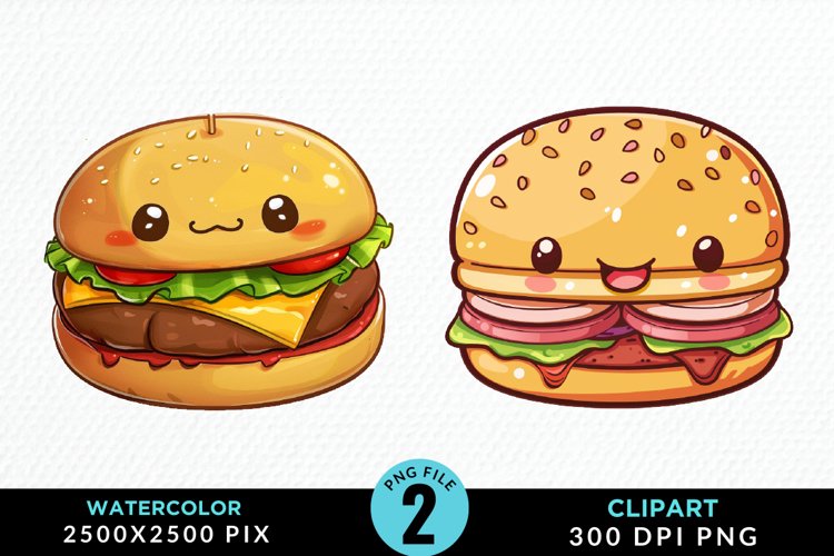Watercolor Kawaii Food Illustration Clipart