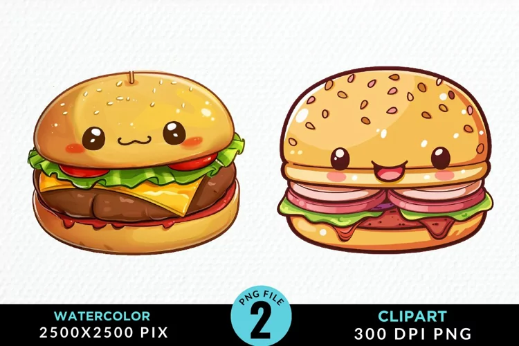 Watercolor Kawaii Food Illustration Clipart