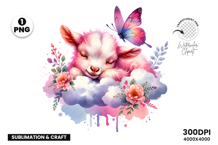 Watercolor Kitten Cloud Clipart Sublimation PNG