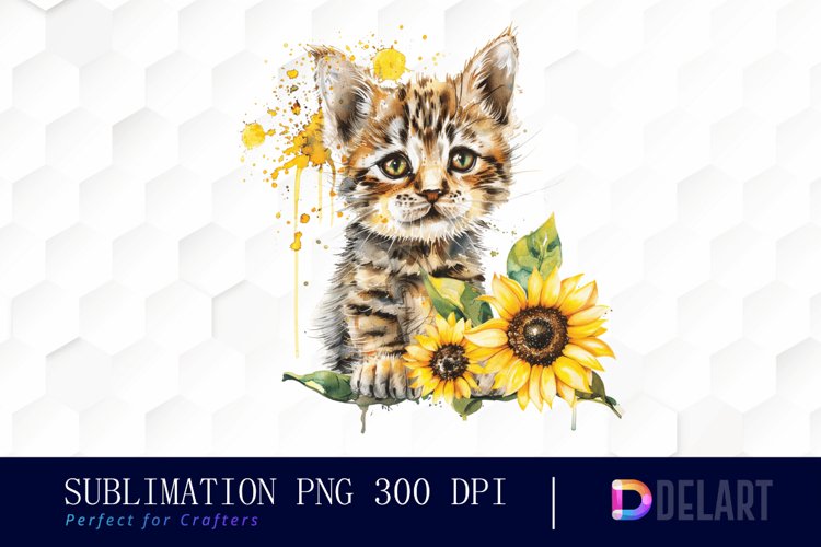 Kitten Sunflower Illustration Clipart