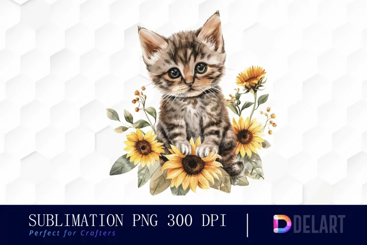 Kitten Sunflower Graphics Clipart
