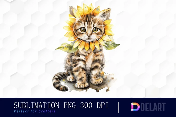 Kitten Sunflower Illustration Clipart