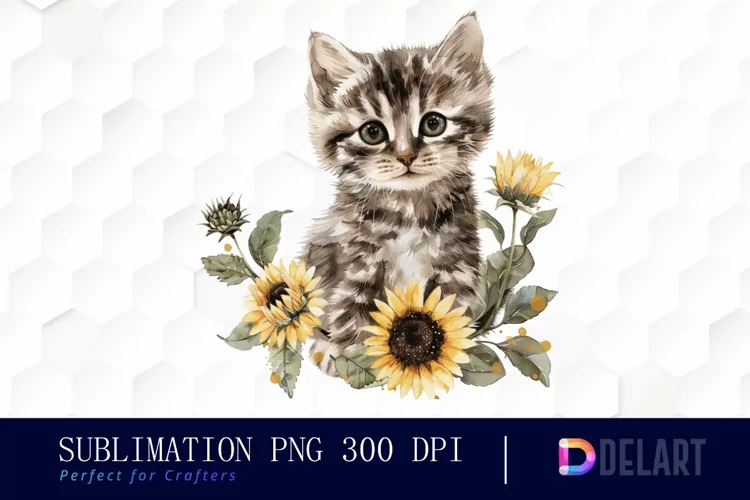 Kitten Sunflower Illustration Clipart