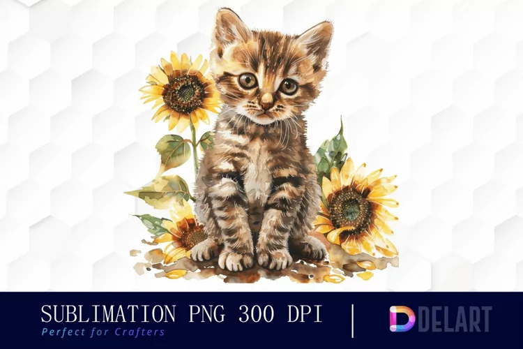 Kitten Sunflower Graphics Clipart