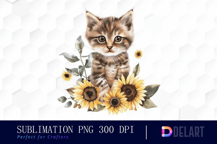 Kitten Sunflower Watercolor Clipart
