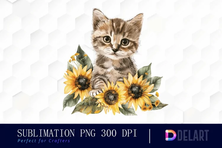 Kitten Sunflower Graphics Clipart