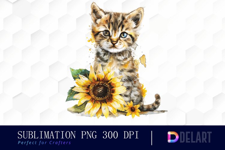 Kitten Sunflower Watercolor Clipart