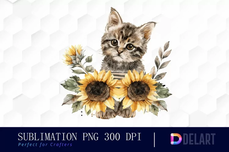 Kitten Sunflower Graphics Clipart
