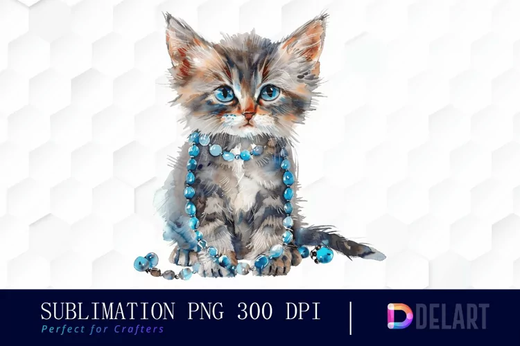 Kitten With Jewellery Watercolor Clipart