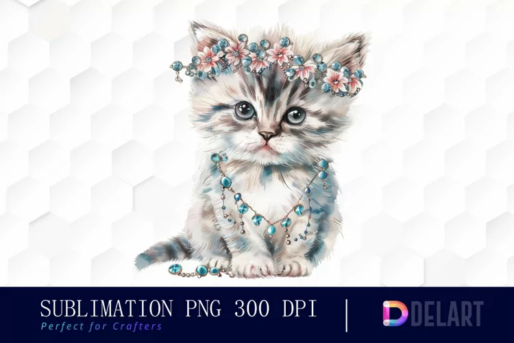 Kitten With Jewellery Illustration Clipart