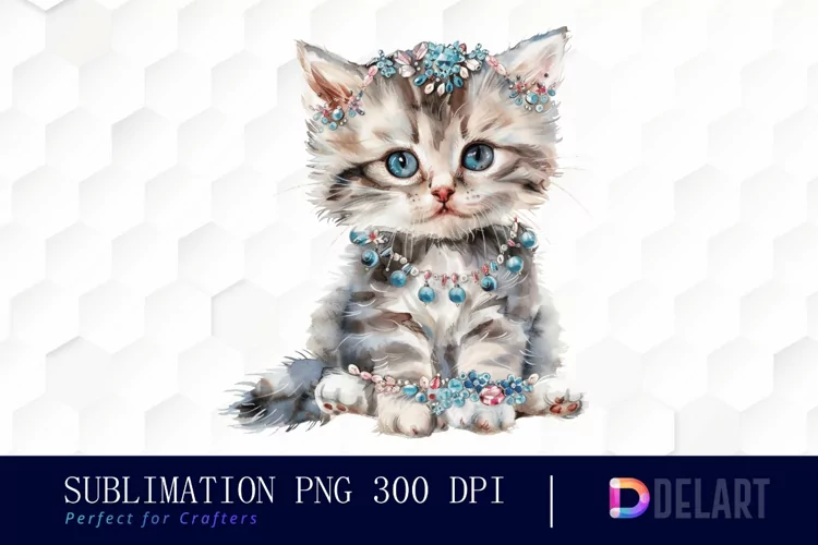 Kitten With Jewellery Illustration Clipart