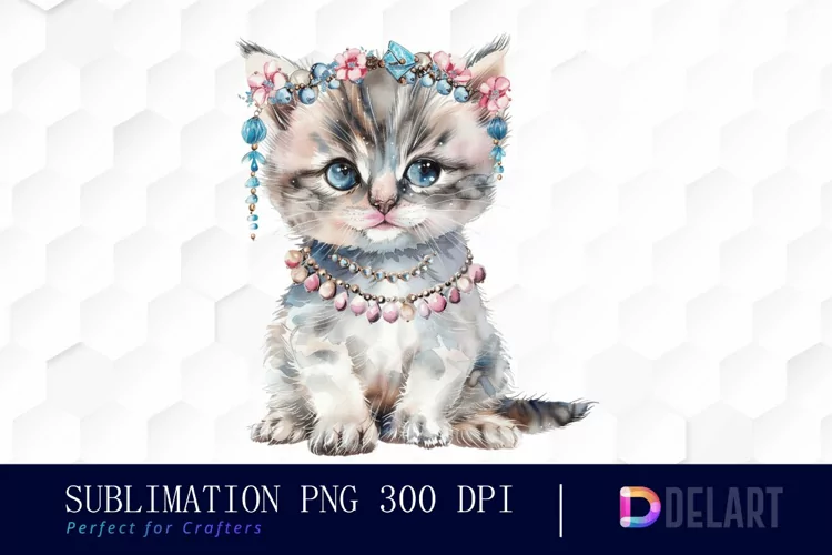 Kitten With Jewellery Illustration Clipart