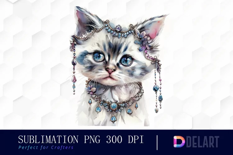 Kitten With Jewellery Illustration Clipart