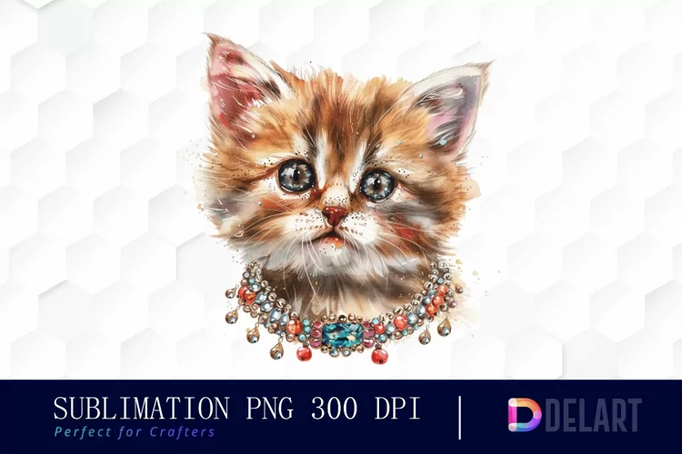 Kitten With Jewellery Illustration Clipart