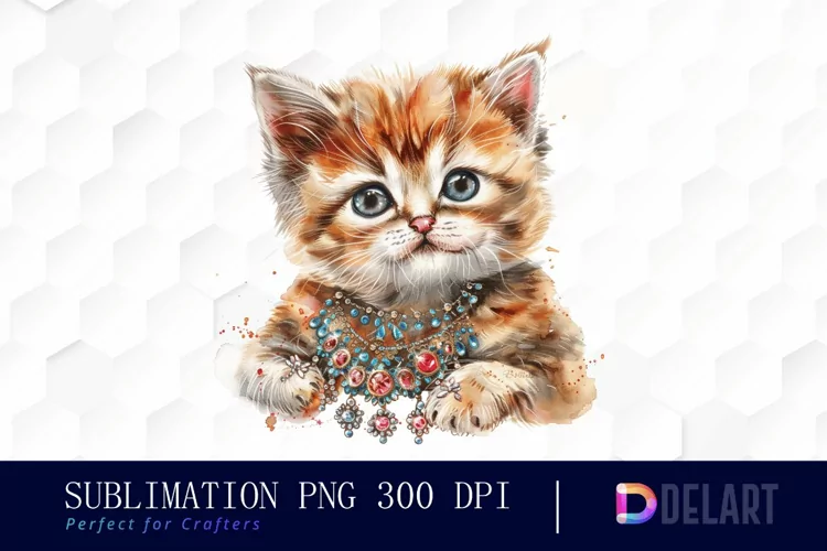 Kitten With Jewellery Watercolor Clipart