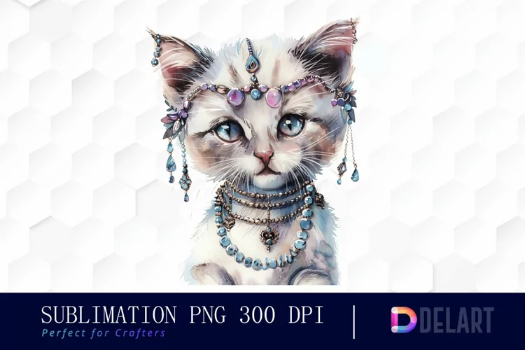 Kitten With Jewellery Illustration Clipart