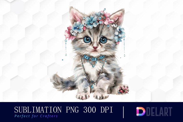 Kitten With Jewellery Watercolor Clipart