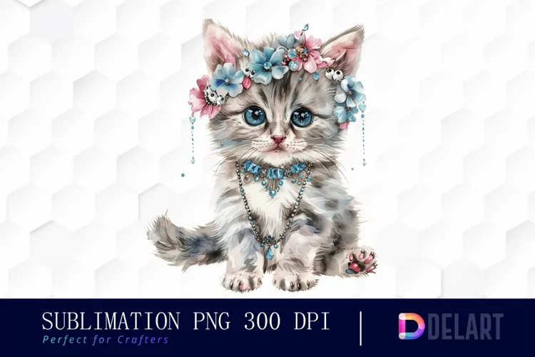 Kitten With Jewellery Watercolor Clipart