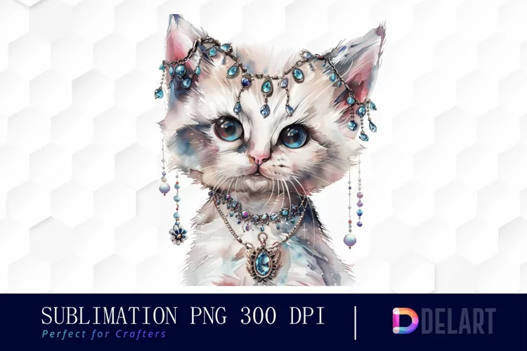 Kitten With Jewellery Watercolor Clipart