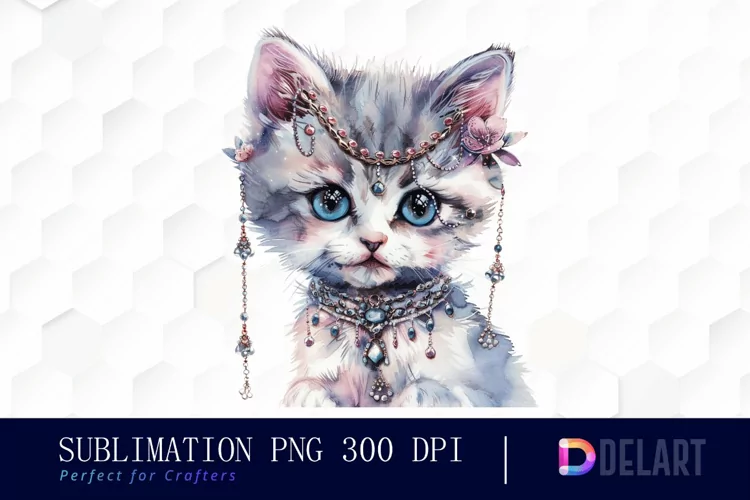 Kitten With Jewellery Illustration Clipart