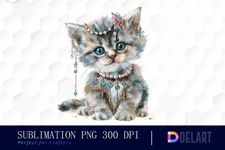 Kitten With Jewellery Illustration Clipart