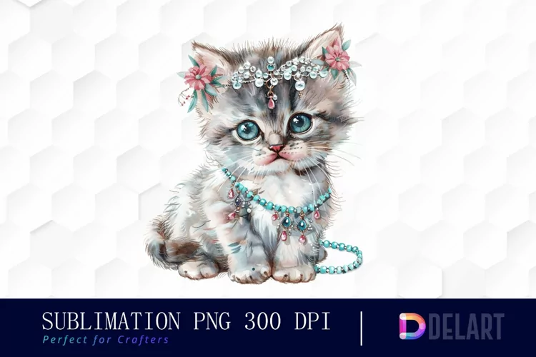 Kitten With Jewellery Watercolor Clipart