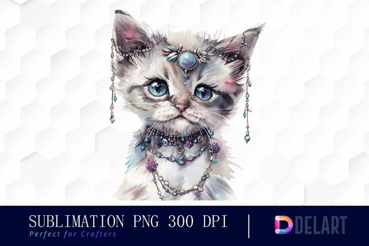 Kitten With Jewellery Illustration Clipart