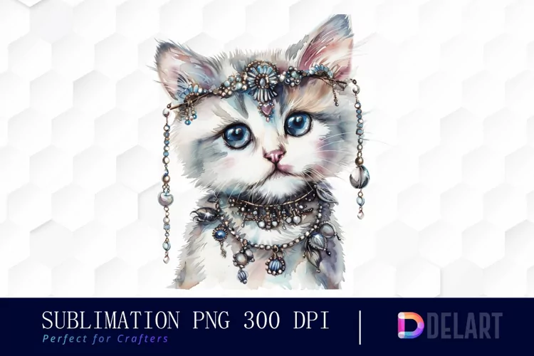 Kitten With Jewellery Watercolor Clipart
