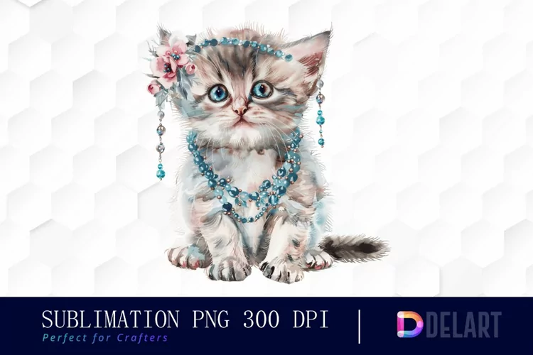 Kitten With Jewellery Watercolor Clipart
