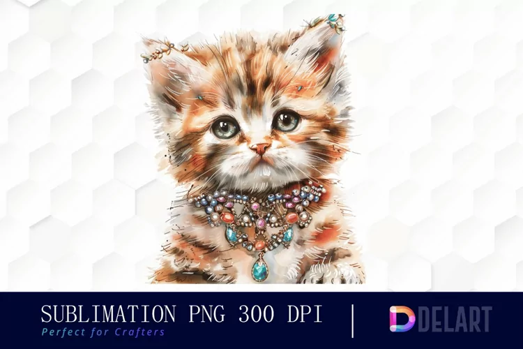 Kitten With Jewellery Illustration Clipart