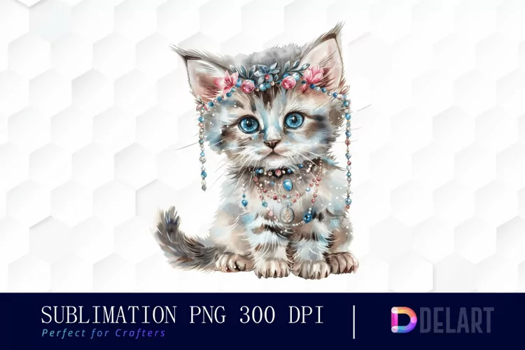 Kitten With Jewellery Illustration Clipart
