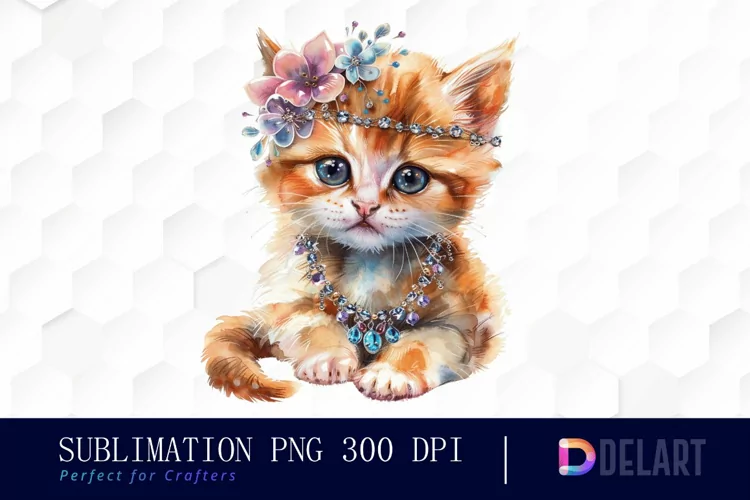 Kitten With Jewellery Watercolor Clipart