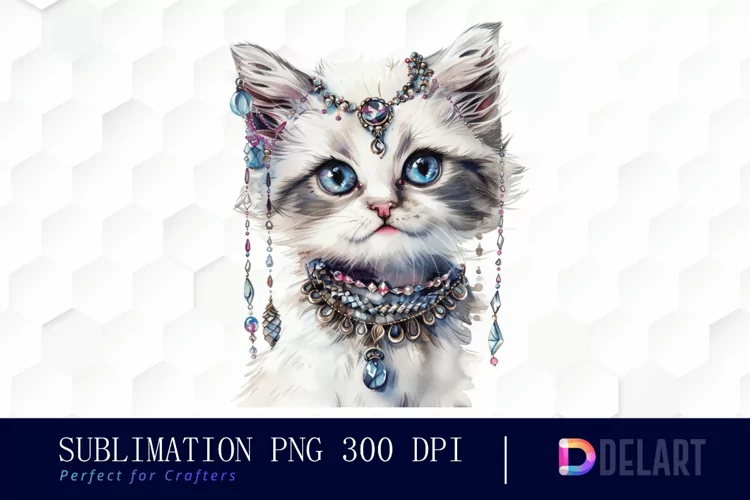 Kitten With Jewellery Illustration Clipart