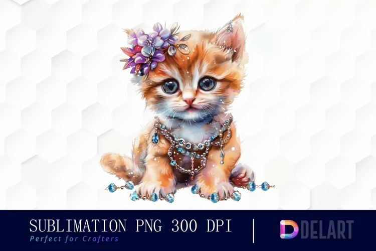 Kitten With Jewellery Illustration Clipart