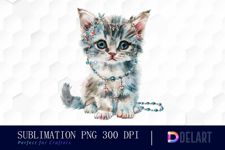 Kitten With Jewellery Illustration Clipart