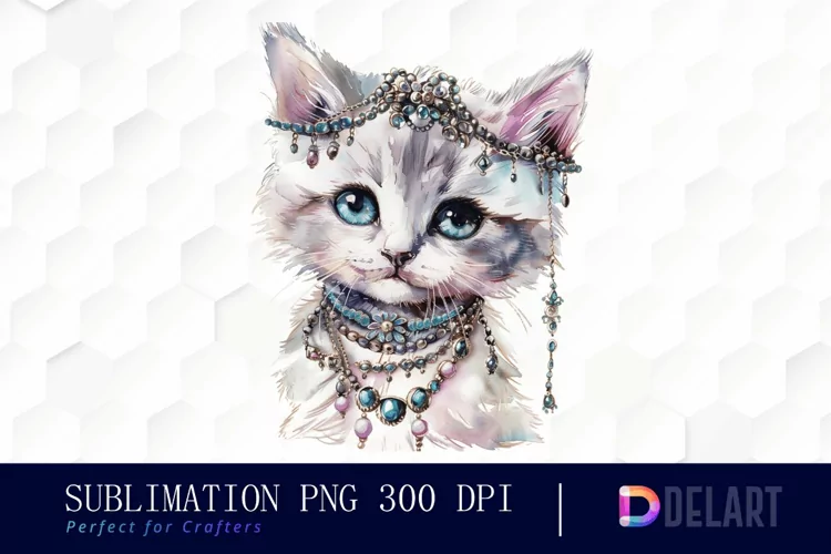 Kitten With Jewellery Watercolor Clipart