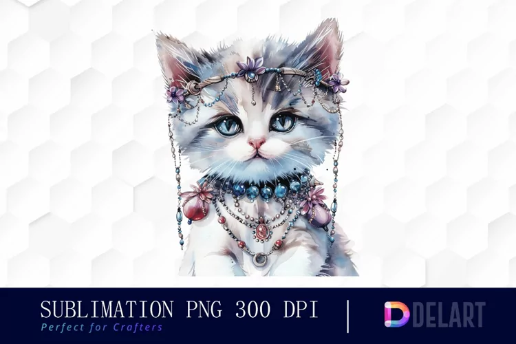 Kitten With Jewellery Watercolor Clipart